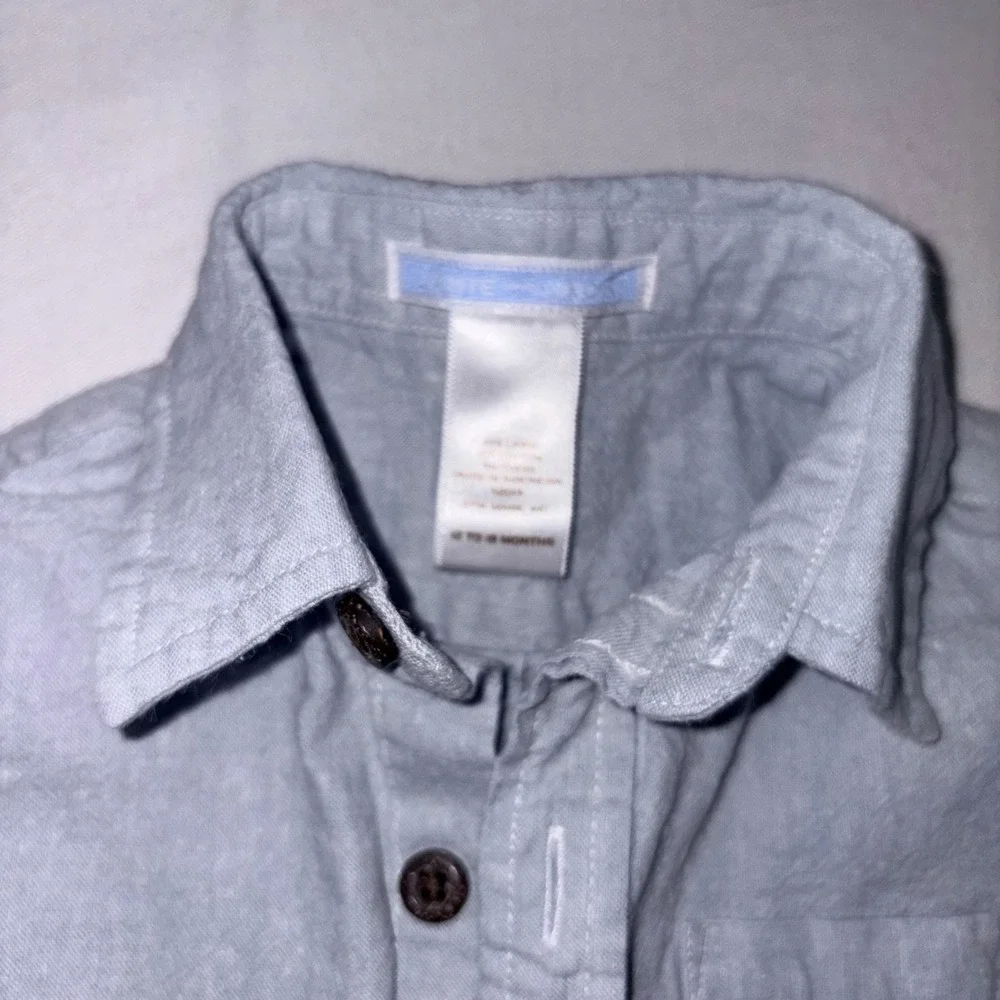 Janie and Jack blue linen cotton roll‎ tab sleeve shirt 12 - 18 months